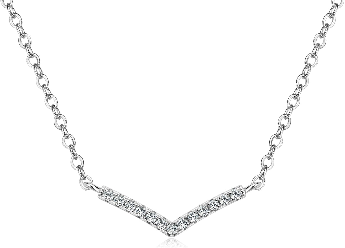 Eriya Moissanite Necklace for Women 925 Sterling Silver V-shaped/Four Leaf Clover Pendant Lab Created Imitation-diamond Necklaces with 18K White Gold Plating Jewelry