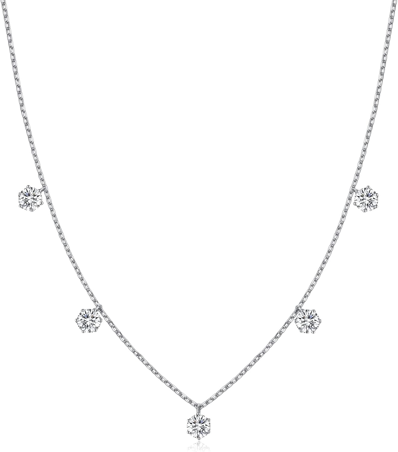 Eriya 2.5-5 Carat Women's Tennis Moissanite Necklace, 5 Pieces in 925 Sterling Silver D Color Ideal Cut Women's Moissanite Necklace