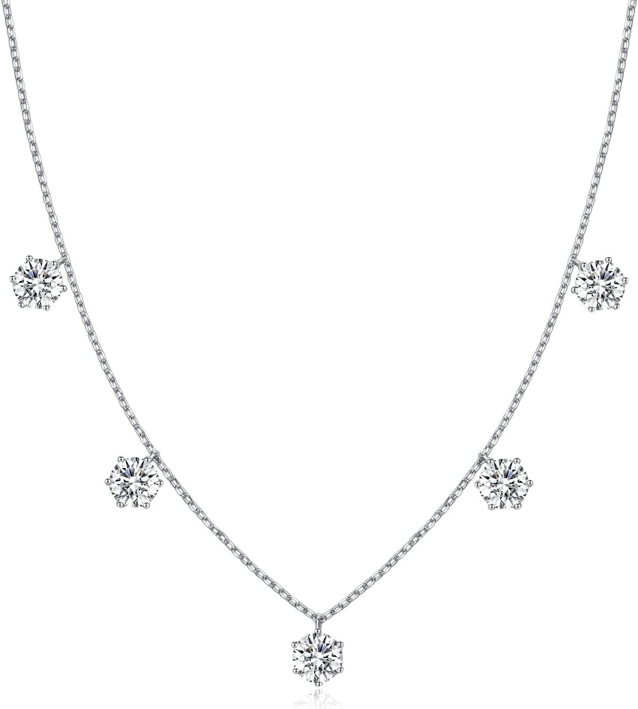 Eriya 2.5-5 Carat Women's Tennis Moissanite Necklace, 5 Pieces in 925 Sterling Silver D Color Ideal Cut Women's Moissanite Necklace