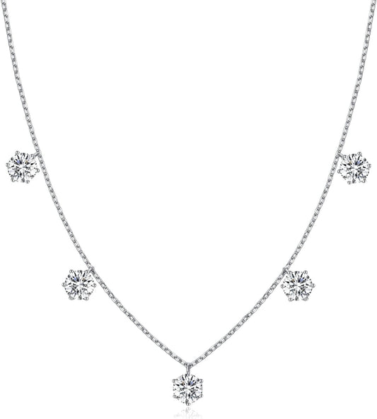 Eriya 2.5-5 Carat Women's Tennis Moissanite Necklace, 5 Pieces in 925 Sterling Silver D Color Ideal Cut Women's Moissanite Necklace