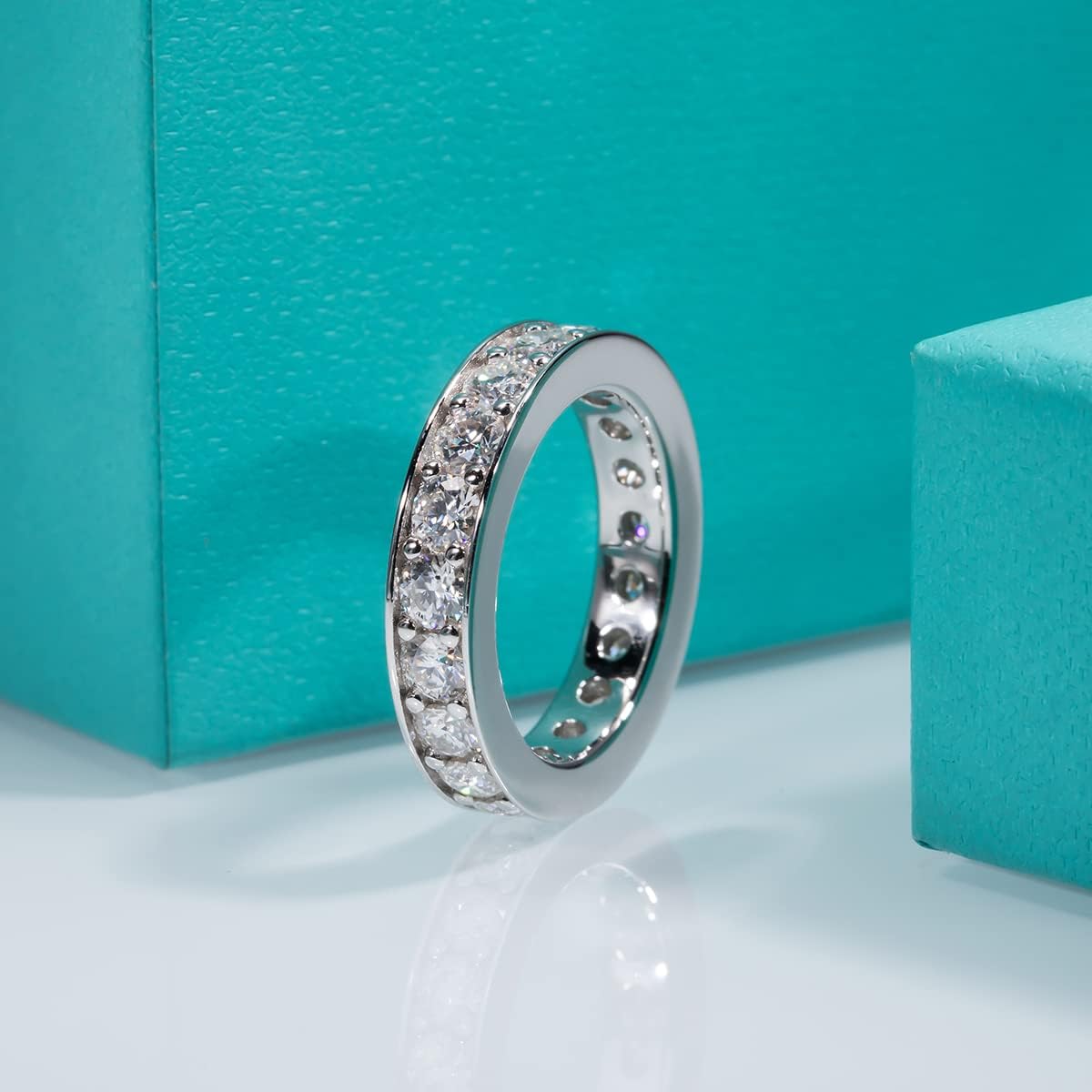 Eriya Moissanite Eternity Wedding Band Ring D Color 925 Sterling Silver Rings for Women With Certificate