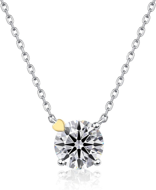 Eriya Moissanite Necklace -0.5CT/2CT GRA Certified Moissanite, Necklaces for Women-925 Sterling Silver Plated 18K White Gold Moissanite Diamond Pendant, Necklace for Girlfriend