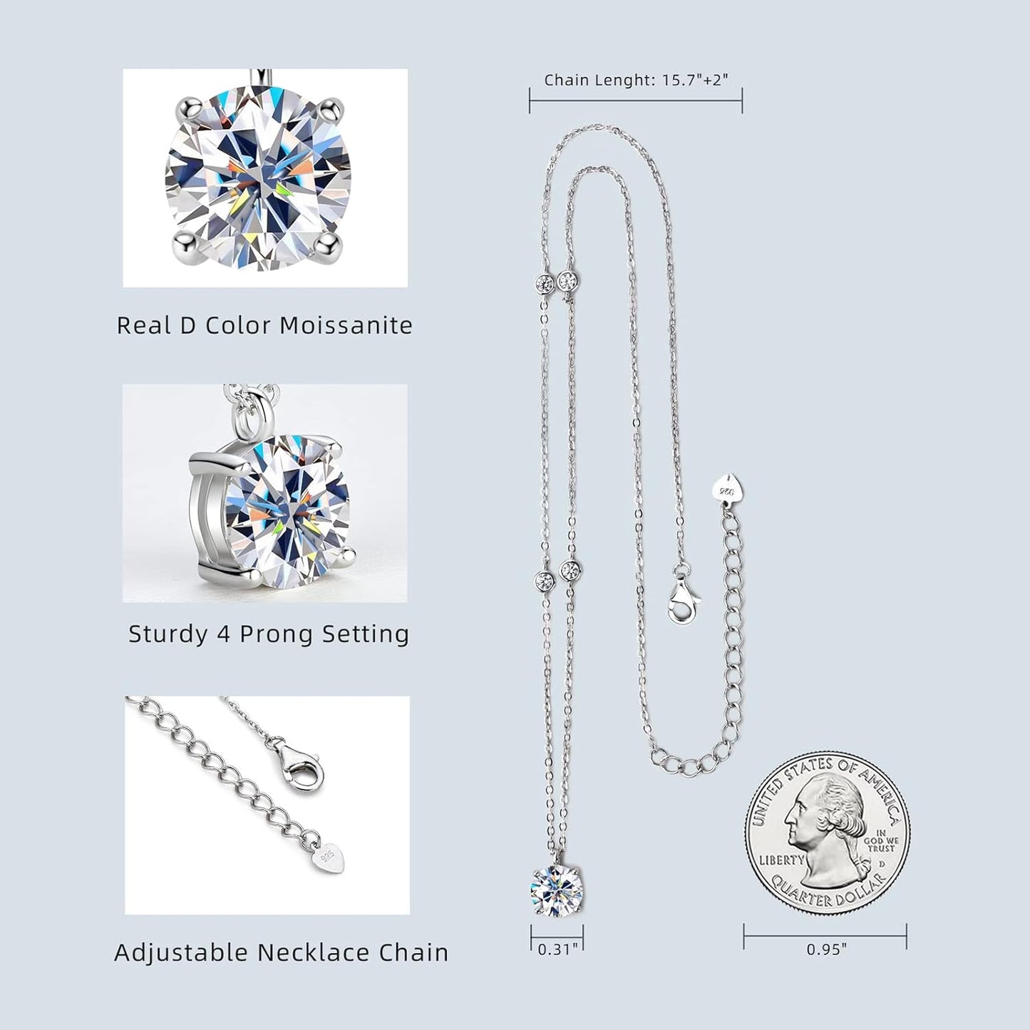 Eriya Moissanite Necklace for Women, 2 CT Round D Color VVS1 Clarity Moissanite Station Pendant 925 Sterling Silver Necklaces Christmas Anniversary Birthday Mothers Day Jewelry Gifts for Her