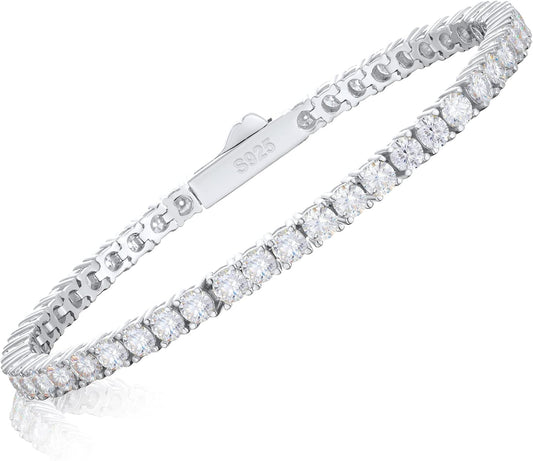 Eriya  Moissanite Tennis Bracelet, 4.8ct-21ct Lab Grown Diamond Bracelets for Women, 18k White Gold Plated 925 Sterling Silver Bracelet for Men, 2-5mm D Color VVS1 Round Cut Moissanite Bracelet Gift for Women Valentine's Day