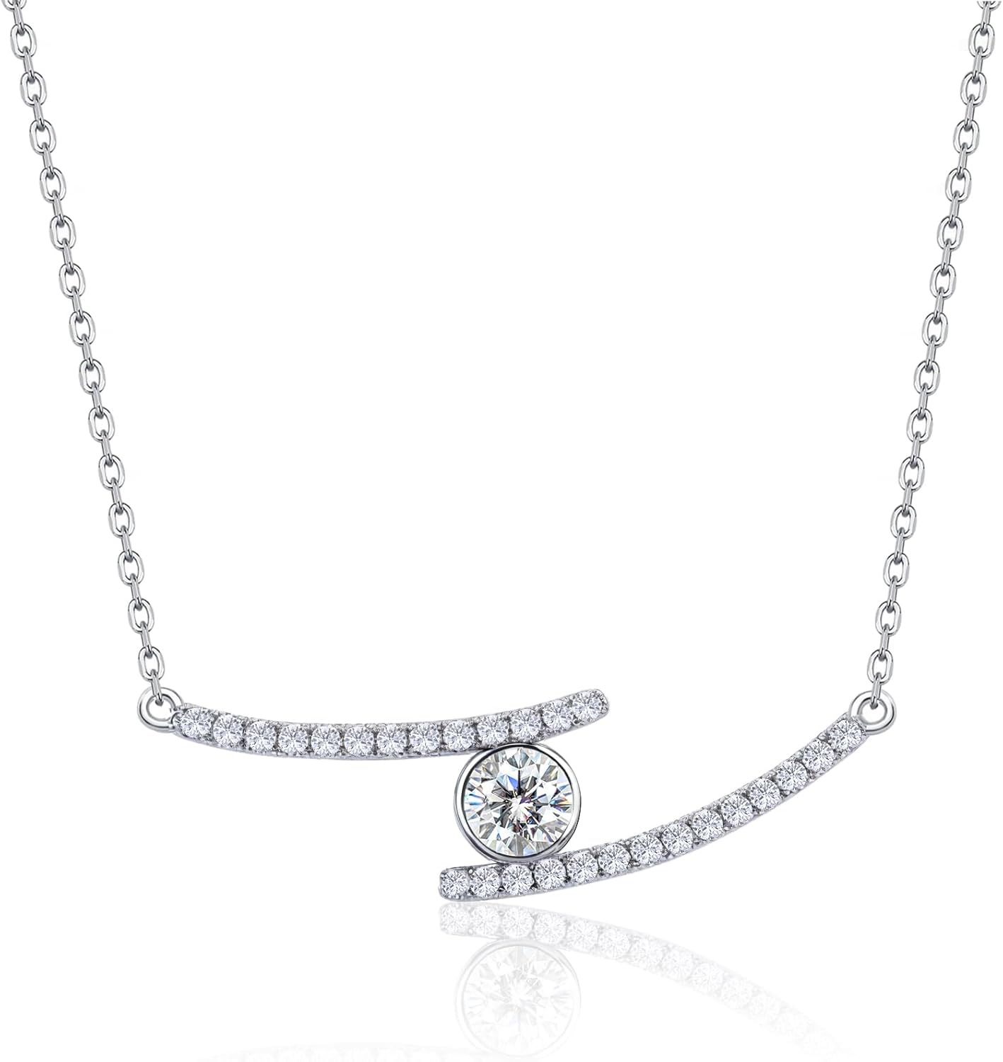 Eriya Moissanite Necklace -0.5CT/2CT GRA Certified Moissanite, Necklaces for Women-925 Sterling Silver Plated 18K White Gold Moissanite Diamond Pendant, Necklace for Girlfriend