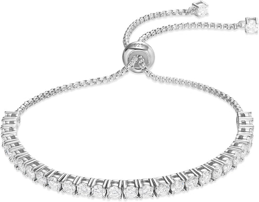 Eriya  Moissanite Tennis Bracelets for Women.White Gold Plated Sterling Silver Adjustable Tennis Bracelet.Moissanite Bracelets for Women Presents Anniversary.Lab Created Diamond Bracelets for Her Birthday Gifts