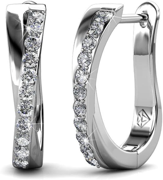 Women's S925 Silver Hoop Earrings Round Cut Cubic Zirconia Imitation Diamond Crystal Twist Earrings Set Women's Hoop Earrings