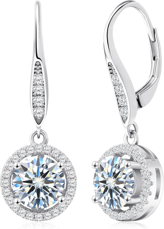 Eriya Moissanite Earrings Leverback Earrings for Women 925 Sterling Silver 3ct 4ct Moissanite Dangle Drop Earrings for Women Birthday Mothers Day Gifts with Certificate of Authenticity