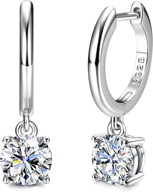 Moissanite Earrings, 18K White Gold Sterling Silver Moissanite Hoop Earrings 1.0ct-2.0ct D Color Brilliant Lab Created Diamond Earrings For Women Drop Dangle Moissanite Earrings