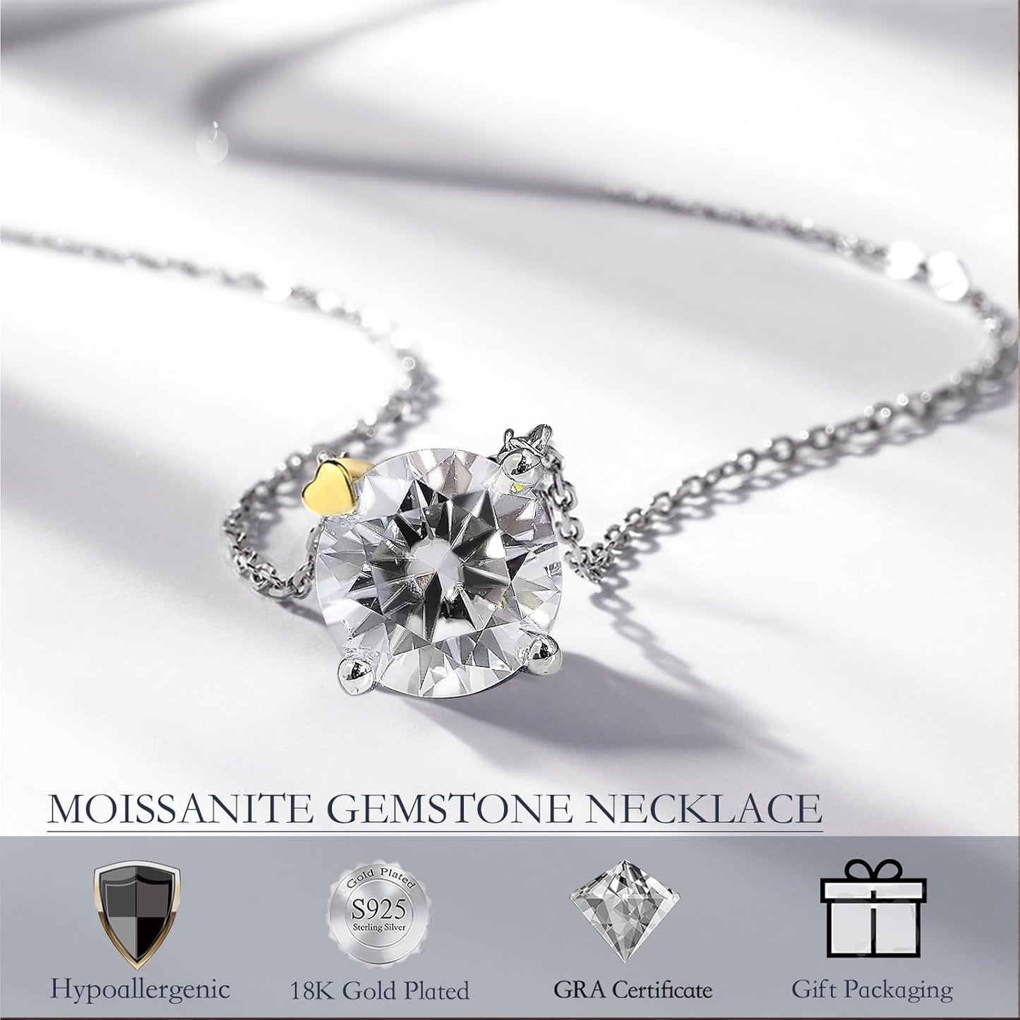 Eriya Moissanite Necklace -0.5CT/2CT GRA Certified Moissanite, Necklaces for Women-925 Sterling Silver Plated 18K White Gold Moissanite Diamond Pendant, Necklace for Girlfriend