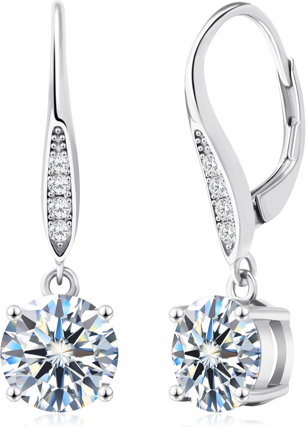 Eriya Moissanite Earrings Leverback Earrings for Women 925 Sterling Silver 3ct 4ct Moissanite Dangle Drop Earrings for Women Birthday Mothers Day Gifts with Certificate of Authenticity