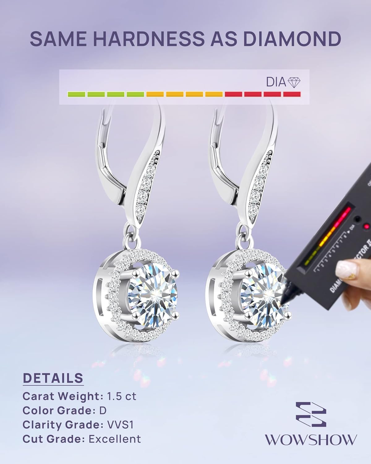 Eriya Moissanite Earrings Leverback Earrings for Women 925 Sterling Silver 3ct 4ct Moissanite Dangle Drop Earrings for Women Birthday Mothers Day Gifts with Certificate of Authenticity