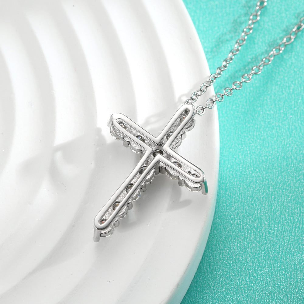 Hot summer style 925 silver moissanite high-end women's necklace cross lock