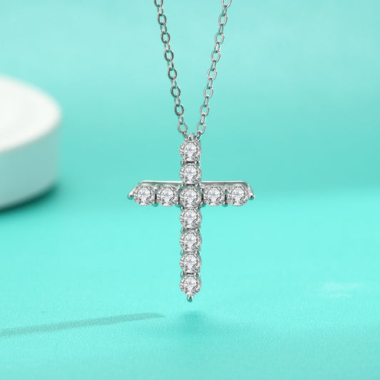 Hot summer style 925 silver moissanite high-end women's necklace cross lock