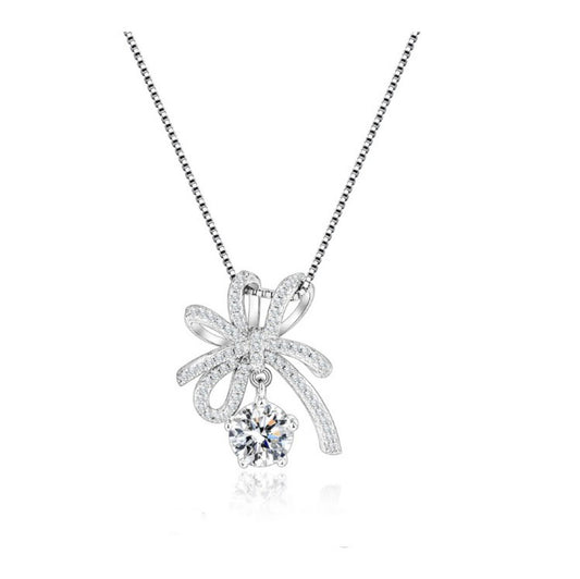 925 silver moissanite bow necklace light luxury temperament clavicle chain summer best-selling model