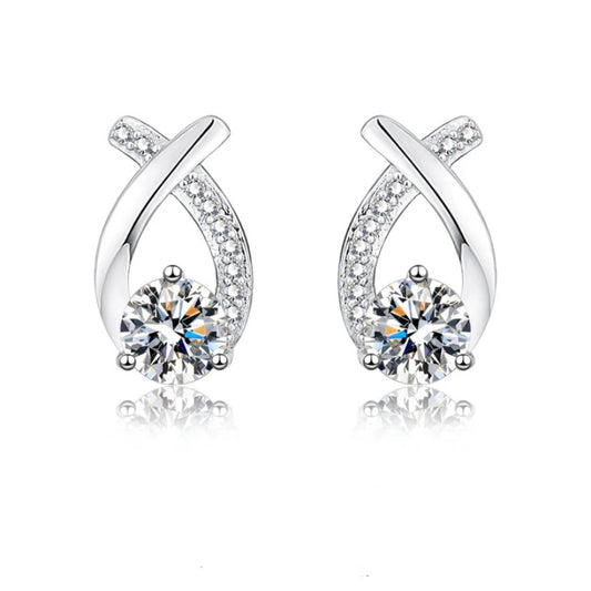 Eriya 925 silver moissanite earrings Internet celebrity fishtail cross earrings high-end temperament earrings versatile small fragrance style earrings