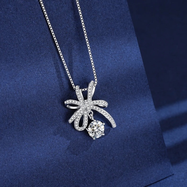 925 silver moissanite bow necklace light luxury temperament clavicle chain summer best-selling model