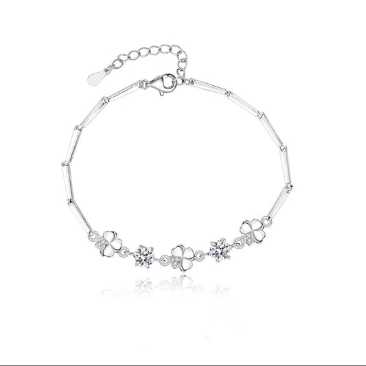 Four-leaf clover women's 925 silver moissanite bracelet light luxury niche design gift for girlfriend and best friend